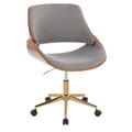 Fabrizzi Contemporary Office Chair in Gold Metal, Walnut Wood, and Grey Fabric — product view