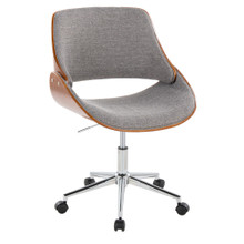 Fabrizzi Contemporary Office Chair in Chrome Metal, Walnut Wood, and Grey Fabric — product view