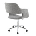 Margarite office furniture in Chrome Metal, Grey Fabric, back and side view, featuring swivel and upholstered seat