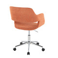 Margarite office furniture in Chrome Metal, Orange Fabric, back and side view, featuring swivel and upholstered seat