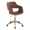 Margarite Contemporary Task Chair in Gold Metal and Brown Faux Leather — product view