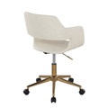 Margarite office furniture in Gold Metal, Cream PU, back and side view, featuring swivel and upholstered seat