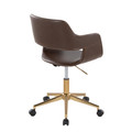 Margarite office furniture in Gold Metal, Espresso PU, back and side view, featuring swivel and upholstered seat