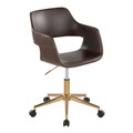 Margarite Contemporary Task Chair in Gold Metal and Espresso Faux Leather — product view