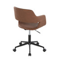 Margarite office furniture in Black Metal, Brown PU, back and side view, featuring swivel and upholstered seat