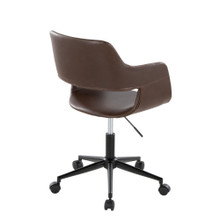 Margarite office furniture in Black Metal, Espresso PU, back and side view, featuring swivel and upholstered seat