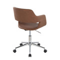 Margarite office furniture in Chrome Metal, Brown PU, back and side view, featuring swivel and upholstered seat