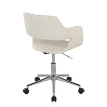 Margarite office furniture in Chrome Metal, Cream PU, back and side view, featuring swivel and upholstered seat