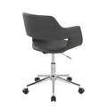 Margarite office furniture in Chrome Metal, Grey PU, back and side view, featuring swivel and upholstered seat