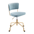Tania Contemporary Task Chair in Gold Metal and Light Blue Velvet — product view