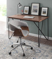 Vintage Mod office chair in Chrome, Walnut Wood, Light Grey Fabric, lifestyle room setting