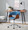 Vintage Mod office chair in Chrome Metal, Walnut Wood, Blue Fabric, featuring swivel and upholstered seat