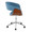 Vintage Mod office chair in Chrome Metal, Walnut Wood, Blue Fabric, side view, featuring swivel and upholstered seat