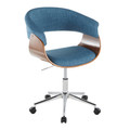 Vintage Mod Mid-Century Modern Office Chair in Chrome Metal, Walnut Wood and Blue Fabric — product view