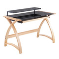 Bentley Mid-Century Modern Office Desk in Natural Wood and Black Glass — product view