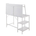 Geo desk in White Steel, White MDF, back and side view, featuring storage