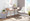 Pebble Contemporary Double Desk in Natural Wood with White Wood Drawers — lifestyle photo 9