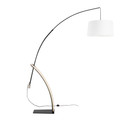 Robyn floor lamp in Natural Wood, Black Metal, White Linen, side view, featuring wood frame