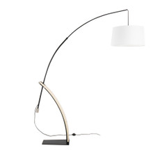 Robyn floor lamp in Natural Wood, Black Metal, White Linen, side view, featuring wood frame