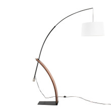 Robyn floor lamp in Walnut Wood, Black Metal, White Linen, side view, featuring wood frame