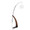 Robyn Mid-Century Modern Floor Lamp in Walnut Wood and Black Metal with White Linen Shade — rear three-quarter view