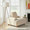 Tripod 61" Contemporary Metal Floor Lamp in Gold Metal and White Linen Shade — lifestyle photo 1
