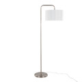 Puck floor lamp in Brushed Nickel, White Linen, side view, featuring metal design