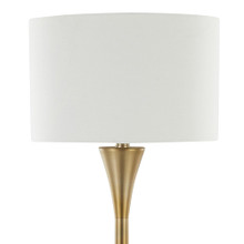 Lenuxe floor lamp in Gold Metal, White Linen, close-up detail, featuring glass design and fabric design