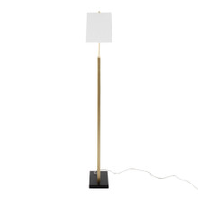 Folia floor lamp in Gold Metal, White Linen, Black Marble, side view, featuring metal design