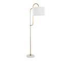Leslie 63" Glam/art Deco Metal Floor Lamp in White Marble and Gold Metal with White Linen Shade — product view (photo 1)