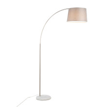 March Contemporary Floor Lamp in White Marble and Nickel with Grey Linen Shade — product view (photo 1)