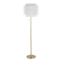 Tier 64" Contemporary Metal Floor Lamp in Gold Metal with Off-white Linen Shade — product view (photo 1)