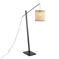 Arturo Contemporary Floor Lamp in Black Wood and Black Steel with Rattan Shade — product view (photo 1)