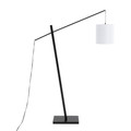 Arturo floor lamp in Black Wood, Black Steel, White Fabric, side view, featuring metal design and wood design
