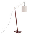 Arturo Contemporary Floor Lamp in Walnut Wood and Satin Nickel with Grey Fabric Shade — product view (photo 1)