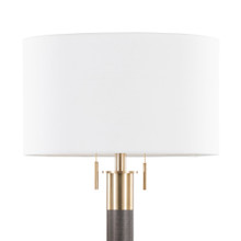 Trophy floor lamp in Gold Metal, White Linen, close-up detail, featuring metal design and fabric design