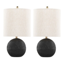 Kona 23" Contemporary Polyresin Table Lamp in Matte Black Polyresin, Modern Brass and Natural Linen Shade From Grandview Gallery- Set of 2 — pair view