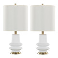 Lloyd 26" Contemporary Polyresin Table Lamp in Sanded Matte White Polyresin, Modern Brass and White Linen Shade From Grandview Gallery- Set of 2 — pair view