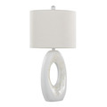 Pearl table in Matte White Polyresin, Natural Shell, White Linen, product view