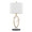 Crystal table in Black Metal, Clear Crystal, Gold Metal, Off-white Linen, back and side view, featuring metal design