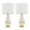 Geo Rain Glass 25" Table Lamp in Gold Metal and White Glass with White Linen Shade- Set of 2 — pair view