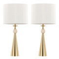 Cone Travertine 27" Contemporary/Glam Table Lamp in Gold Metal Base with Travertine Stone and White Shimmer Shade-  Set of 2 — pair view