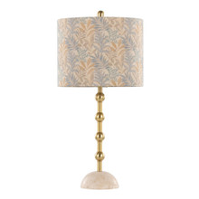 Malibu table in Travertine, Gold Metal, Tan Leaf Shade, product view, featuring metal design