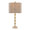 Malibu table in Travertine, Gold Metal, Tan Leaf Shade, product view, featuring metal design