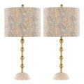 Malibu 27" Contemporary/Glam Table Lamp in A Travertine Base with Gold Metal and Decorative Tan Fabric Shade- Set of 2 — pair view