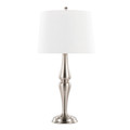 Sawyer table in Brushed Nickel, White Linen, product view, featuring glass design