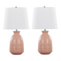 Claudia 20" Contemporary Ceramic Accent Lamp in Rose Tan Ceramic, Polished Nickel Accents and White Linen Shade From Grandview Gallery- Set of 2 — pair view