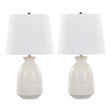 Claudia 20" Contemporary Ceramic Accent Lamp in Off White Ceramic, Polished Nickel Accents and White Linen Shade From Grandview Gallery- Set of 2 — pair view
