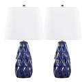 Hex 20" Contemporary Ceramic Accent Lamp in Estate Blue Ceramic, Polished Nickel and White Linen Shade From Grandview Gallery- Set of 2 — pair view