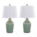 Rockwell 23" Contemporary Ceramic Table Lamp in Sage Crackle Ceramic, Polished Nickel and White Linen Shade From Grandview Gallery- Set of 2 — pair view